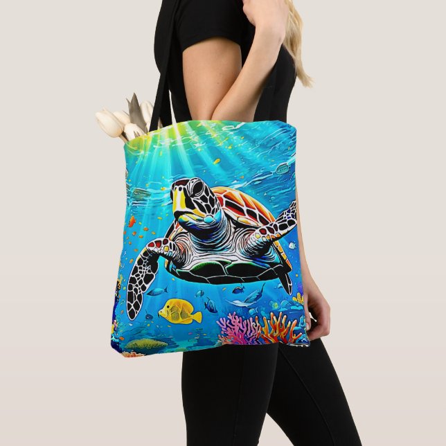 Sea Turtle Reef Life  Tote Bag (Close Up)