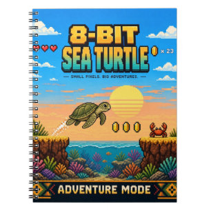 Sea Turtle, Retro 8-Bit Pixel Art Notebook