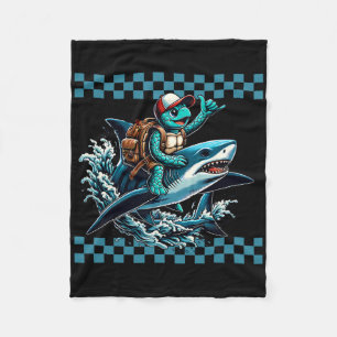 Sea Turtle Riding A Shark To School Boys Back To S Fleece Blanket
