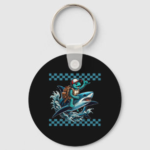 Sea Turtle Riding A Shark To School Boys Back To S Key Ring