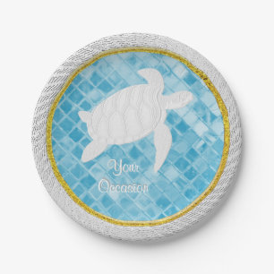 Sea Turtle Rope Blue Sea Glass Personalise Paper Plate
