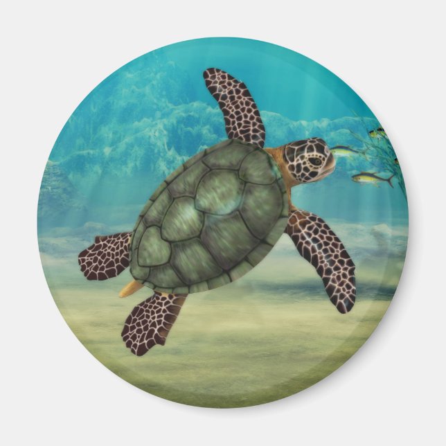 Sea Turtle Round Magnet (Front)