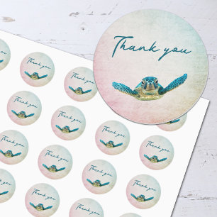 Sea Turtle Round Thank You Wedding Stickers
