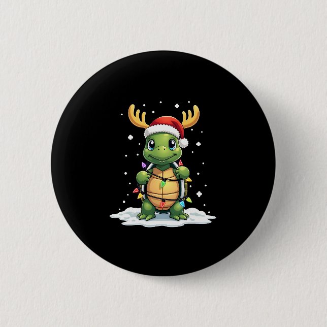 Sea Turtle Santa Christmas Lights Cute Xmas Men Wo 6 Cm Round Badge (Front)