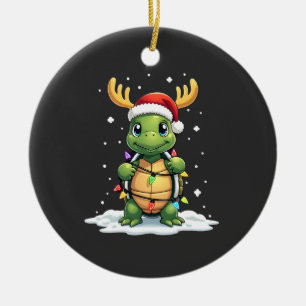 Sea Turtle Santa Christmas Lights Cute Xmas Men Wo Ceramic Tree Decoration