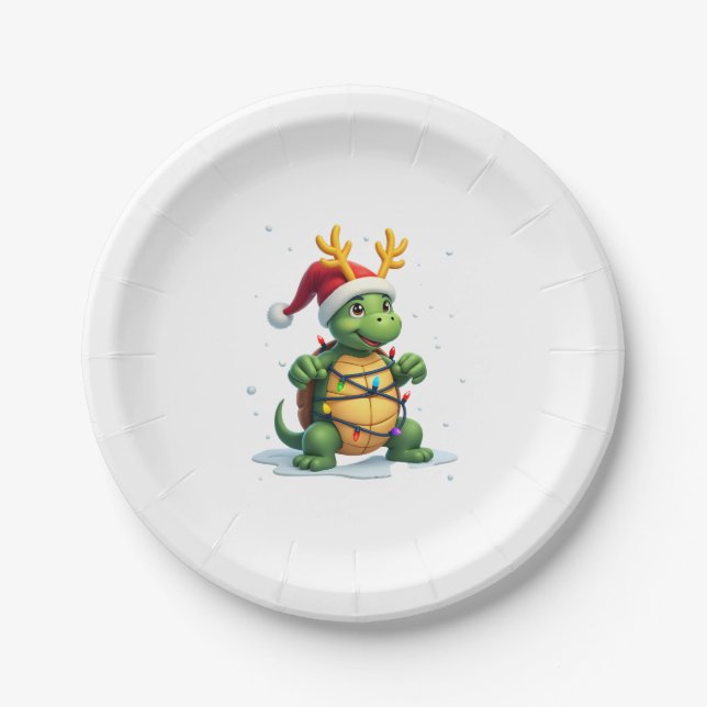 Sea Turtle Santa Christmas Lights Cute Xmas Men Wo Paper Plate (Front)