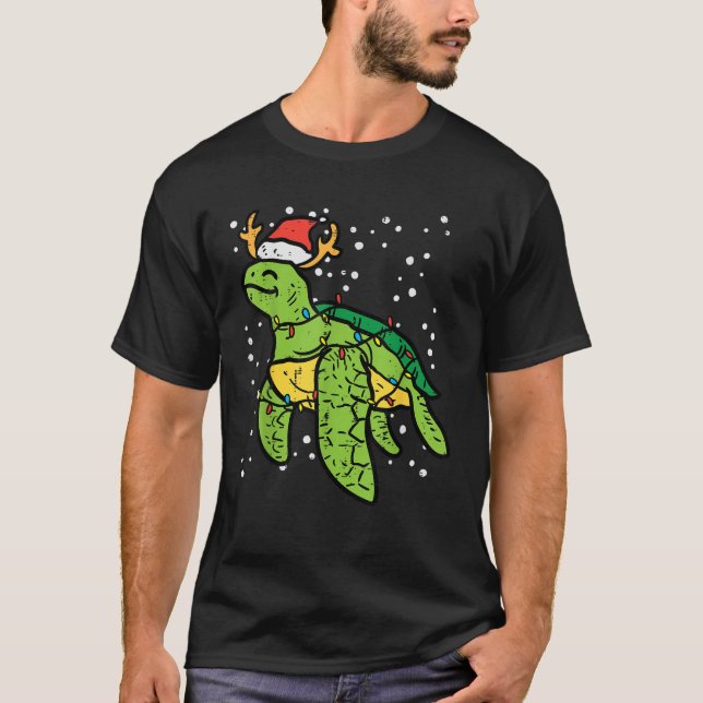 Sea Turtle Santa Christmas Lights Cute Xmas Men Wo T-Shirt (Front)
