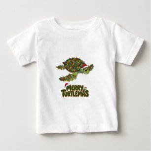 Sea Turtle Santa Hat Christmas Lights Merry Turtle Baby T-Shirt