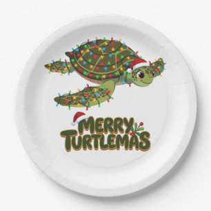 Sea Turtle Santa Hat Christmas Lights Merry Turtle Paper Plate