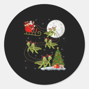 Sea Turtle Santa Sleigh Flying Funny Magical Chris Classic Round Sticker