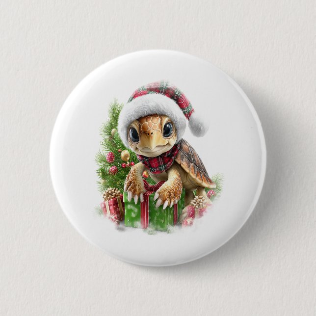 Sea Turtle Shirt Christmas Santa Hat 6 Cm Round Badge (Front)