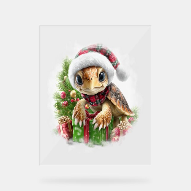 Sea Turtle Shirt Christmas Santa Hat Acrylic Sign (Front)