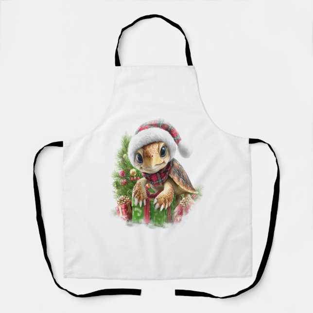 Sea Turtle Shirt Christmas Santa Hat Apron (Front)