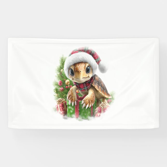 Sea Turtle Shirt Christmas Santa Hat Banner (Horizontal)