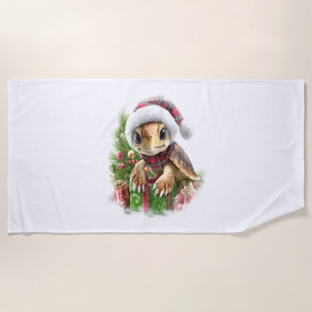 Sea Turtle Shirt Christmas Santa Hat Beach Towel (Front)
