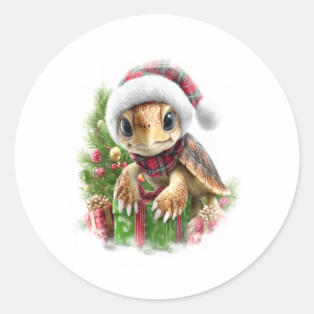 Sea Turtle Shirt Christmas Santa Hat Classic Round Sticker (Front)