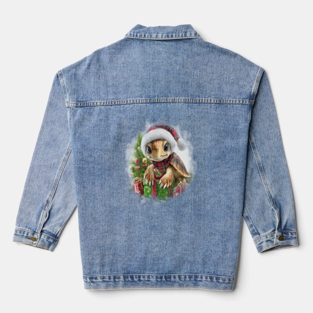 Sea Turtle Shirt Christmas Santa Hat Denim Jacket (Back)