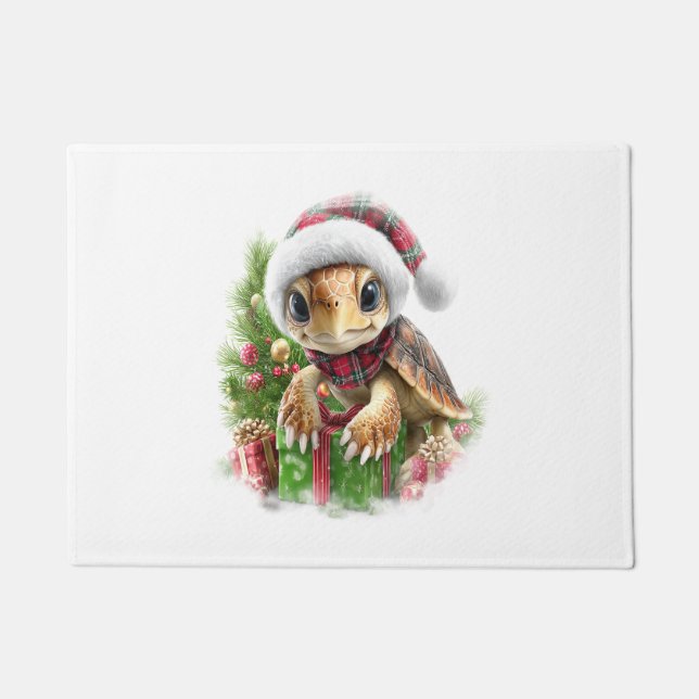 Sea Turtle Shirt Christmas Santa Hat Doormat (Front)