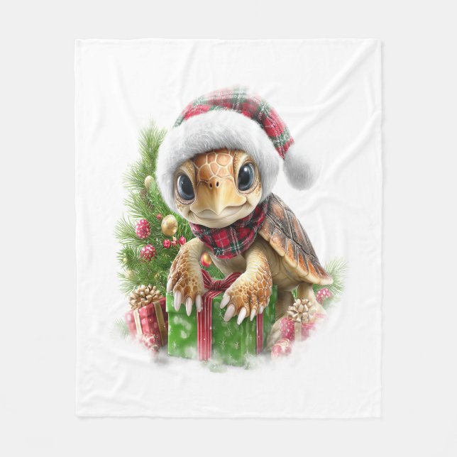 Sea Turtle Shirt Christmas Santa Hat Fleece Blanket (Front)