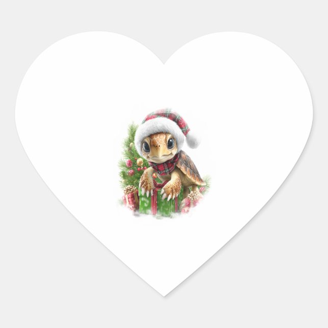 Sea Turtle Shirt Christmas Santa Hat Heart Sticker (Front)