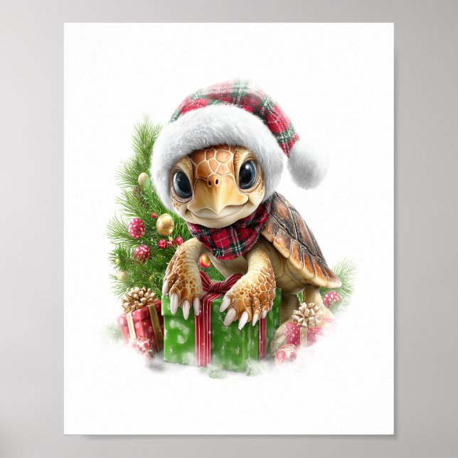 Sea Turtle Shirt Christmas Santa Hat Poster (Front)