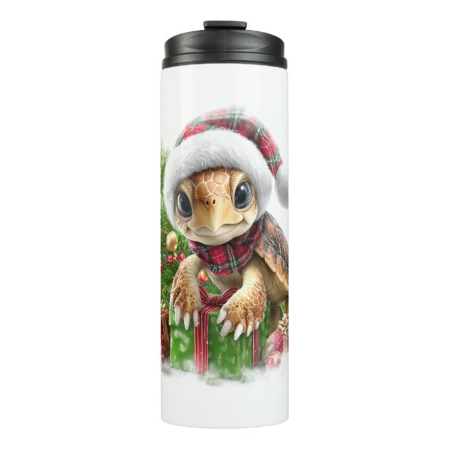 Sea Turtle Shirt Christmas Santa Hat Thermal Tumbler (Front)