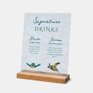 Sea Turtle Signature Drinks Wedding Acrylic Sign