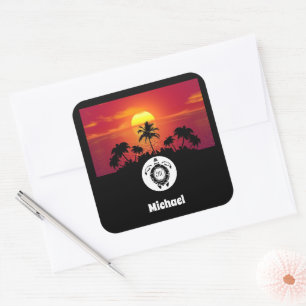 Sea Turtle Silhouette Monogram Name Tag Photo