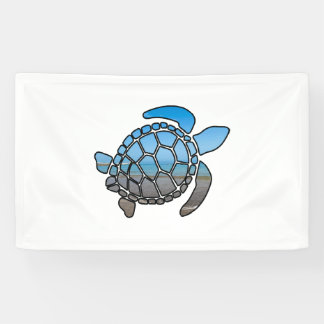 Sea turtle silhouette on summer blue beach waves banner