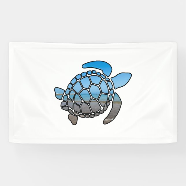 Sea turtle silhouette on summer blue beach waves banner (Horizontal)