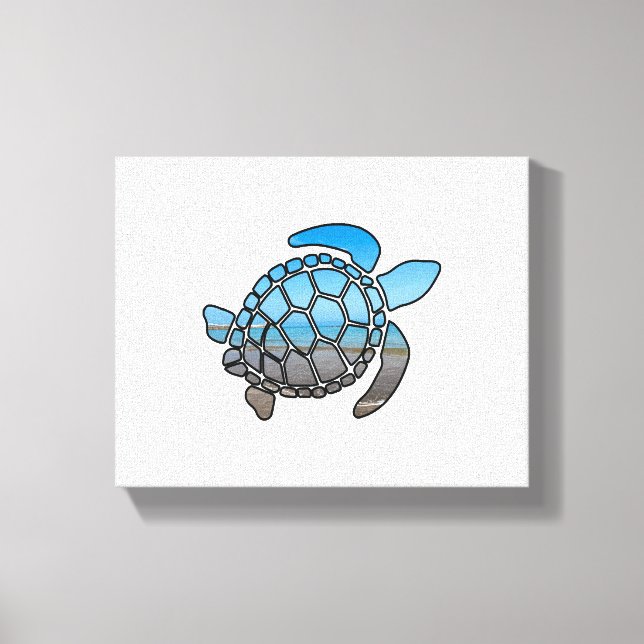 Sea turtle silhouette on summer blue beach waves canvas print (Front)