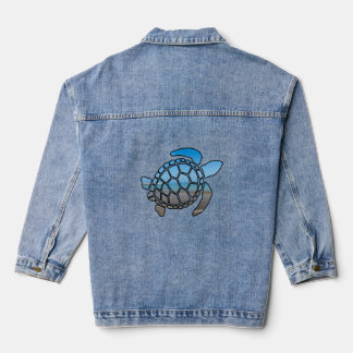 Sea turtle silhouette on summer blue beach waves denim jacket