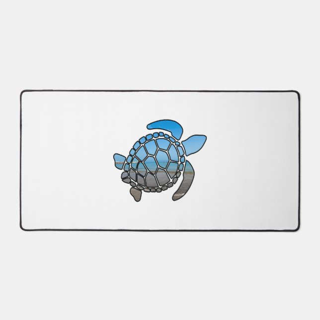 Sea turtle silhouette on summer blue beach waves desk mat (Front)