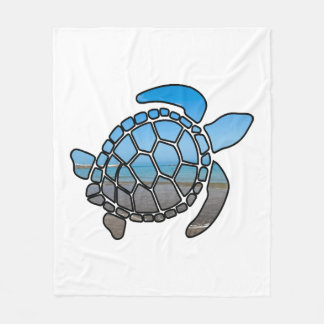 Sea turtle silhouette on summer blue beach waves fleece blanket