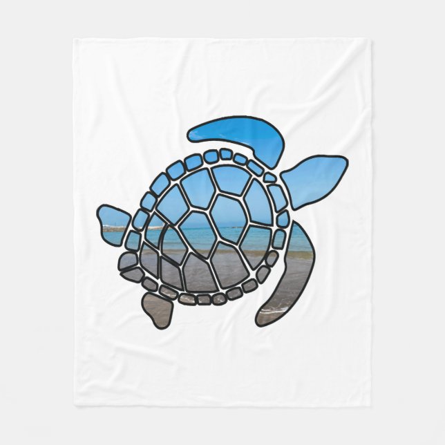 Sea turtle silhouette on summer blue beach waves fleece blanket (Front)