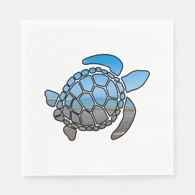 Sea turtle silhouette on summer blue beach waves napkin (Front)