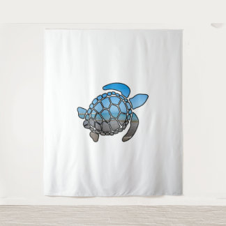 Sea turtle silhouette on summer blue beach waves tapestry