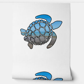 Sea turtle silhouette on summer blue beach waves wallpaper