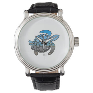 Sea turtle silhouette on summer blue beach waves watch