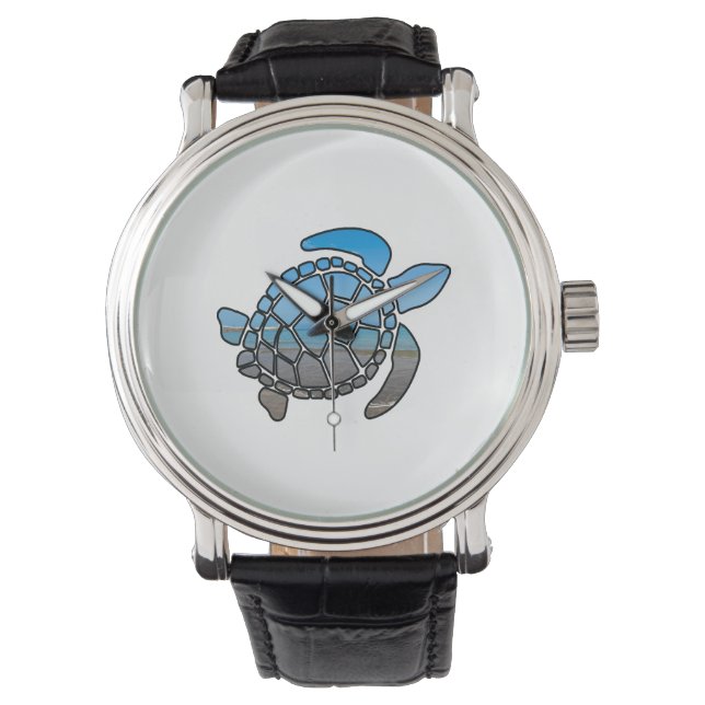 Sea turtle silhouette on summer blue beach waves watch (Front)