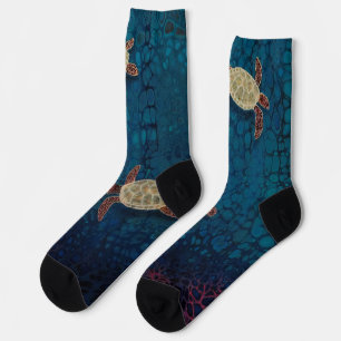 Sea turtle socks, painted design socks