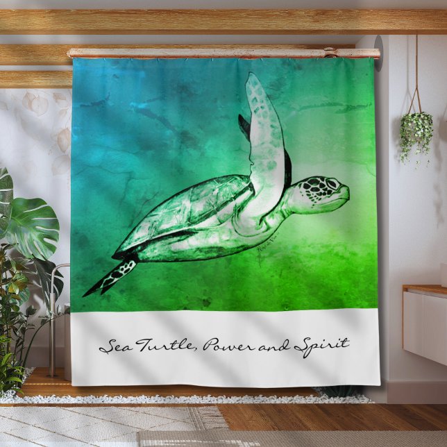 Sea Turtle Spirit Animal Original Art Shower Curtain (Creator Uploaded)