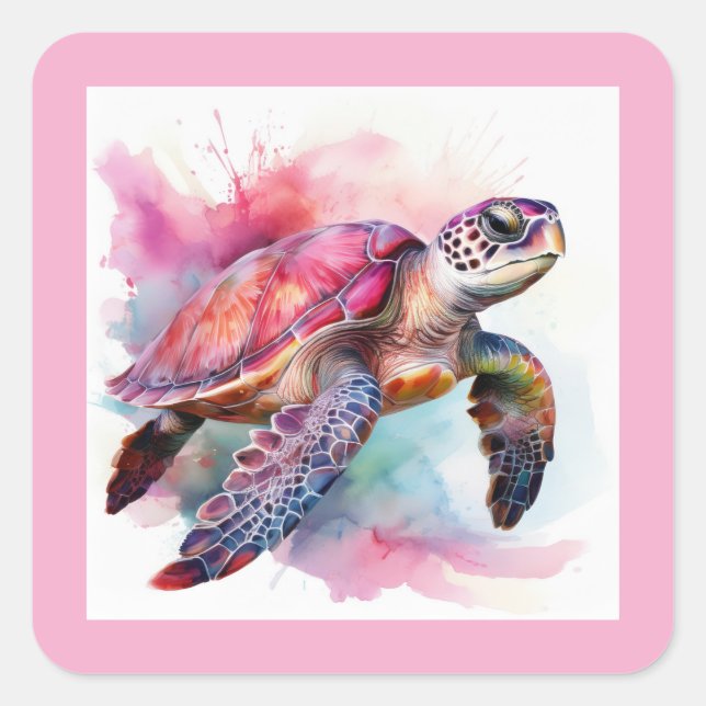 Sea Turtle Square Stickers with Pink Hues (Front)