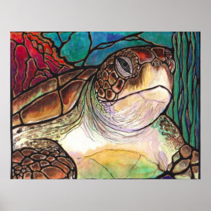 Sea Turtle Stained Glass Style Fine Art Prints