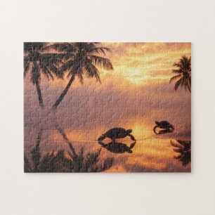 Sea turtle sunset at the beach jigsaw puzzle