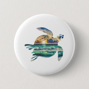Sea Turtle Sunset Beach 6 Cm Round Badge
