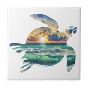 Sea Turtle Sunset Beach Tile