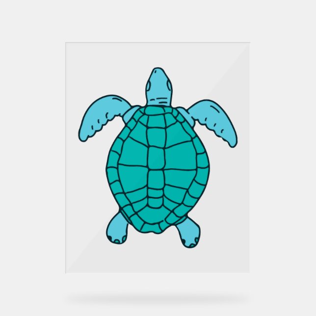 Sea Turtle Swimming Drawing Acrylic Sign (Front)