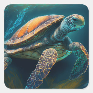 Sea Turtle Swimming in the Ocean Square Sticker