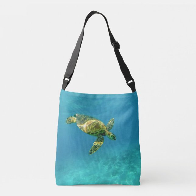 Sea Turtle swimming in turquoise ocean water Crossbody Bag (Back)